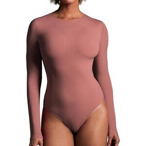 Long Sleeve Bodysuit Merlot Sexy Crew Neck Layering Top For Women's